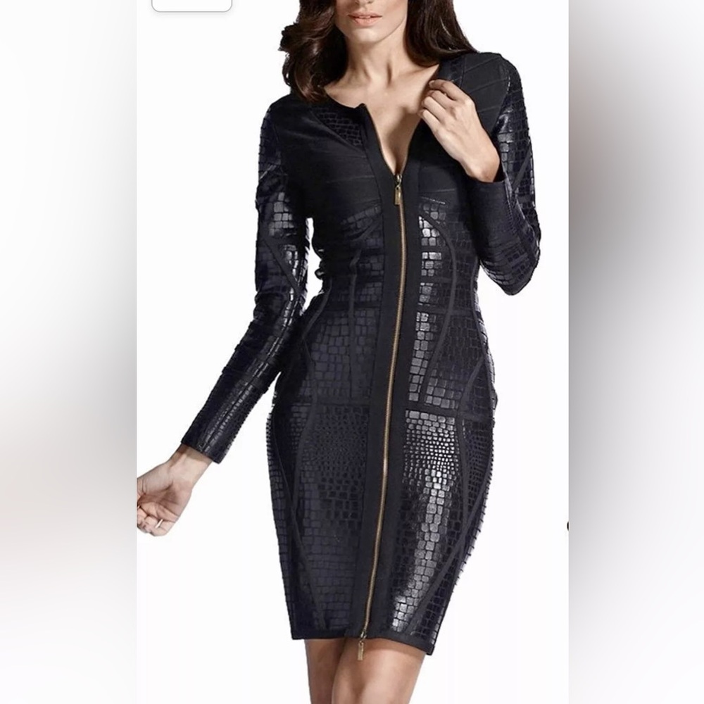 Herve Leger Sexy Zippered Sleeved Bodycon Bandage dress